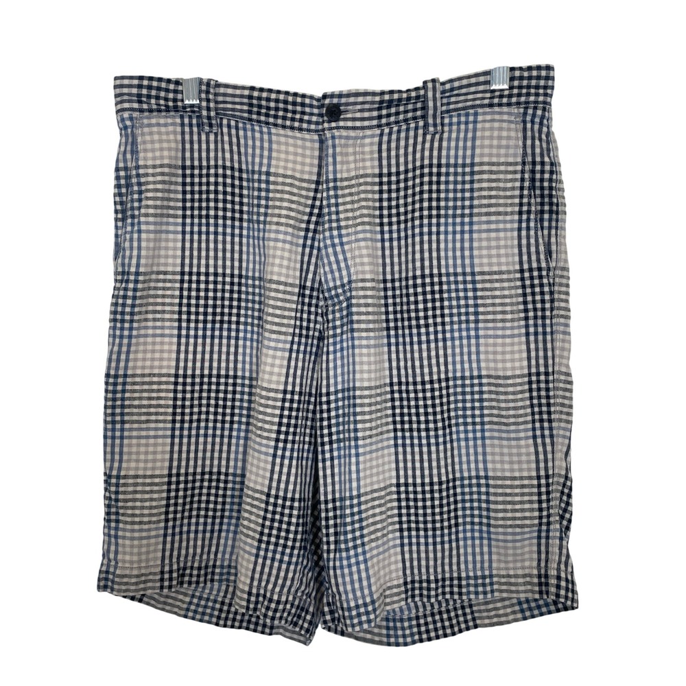 Tommy Bahama Blue Plaid Linen Silk Blend Shorts Paradise Nation Vacation Mens 32